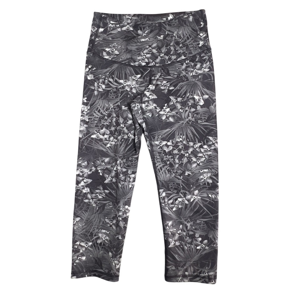 Old Navy Active GO-DRY Women's Small S Black Gray Floral Capri Leggings Pants